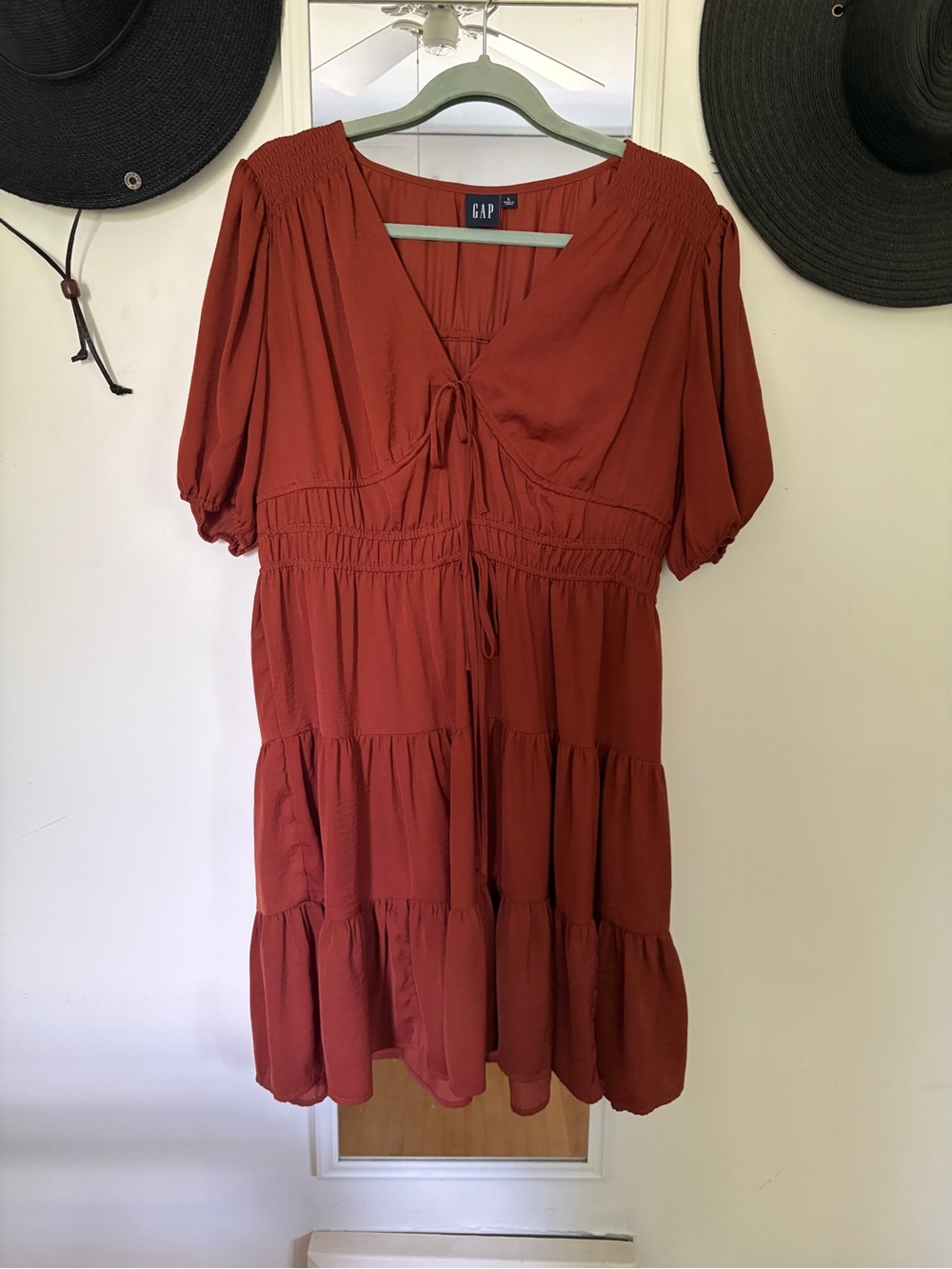 GAP Rust Tie-Front Tiered Mini Dress